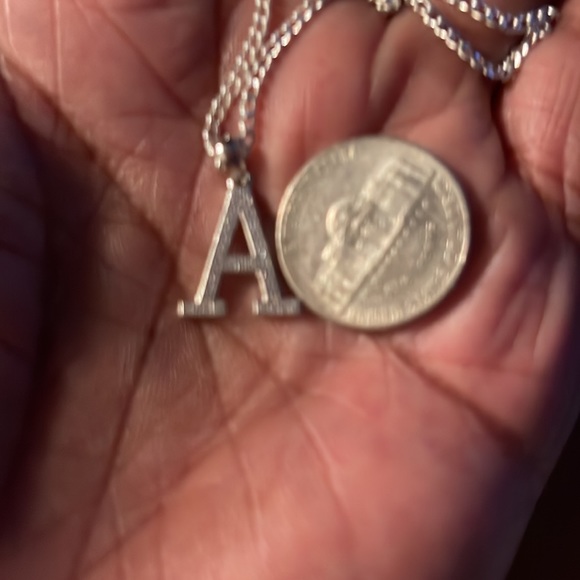 Sterling Silver 925 Letter “A” CZ Pendant Necklace - Picture 5 of 6